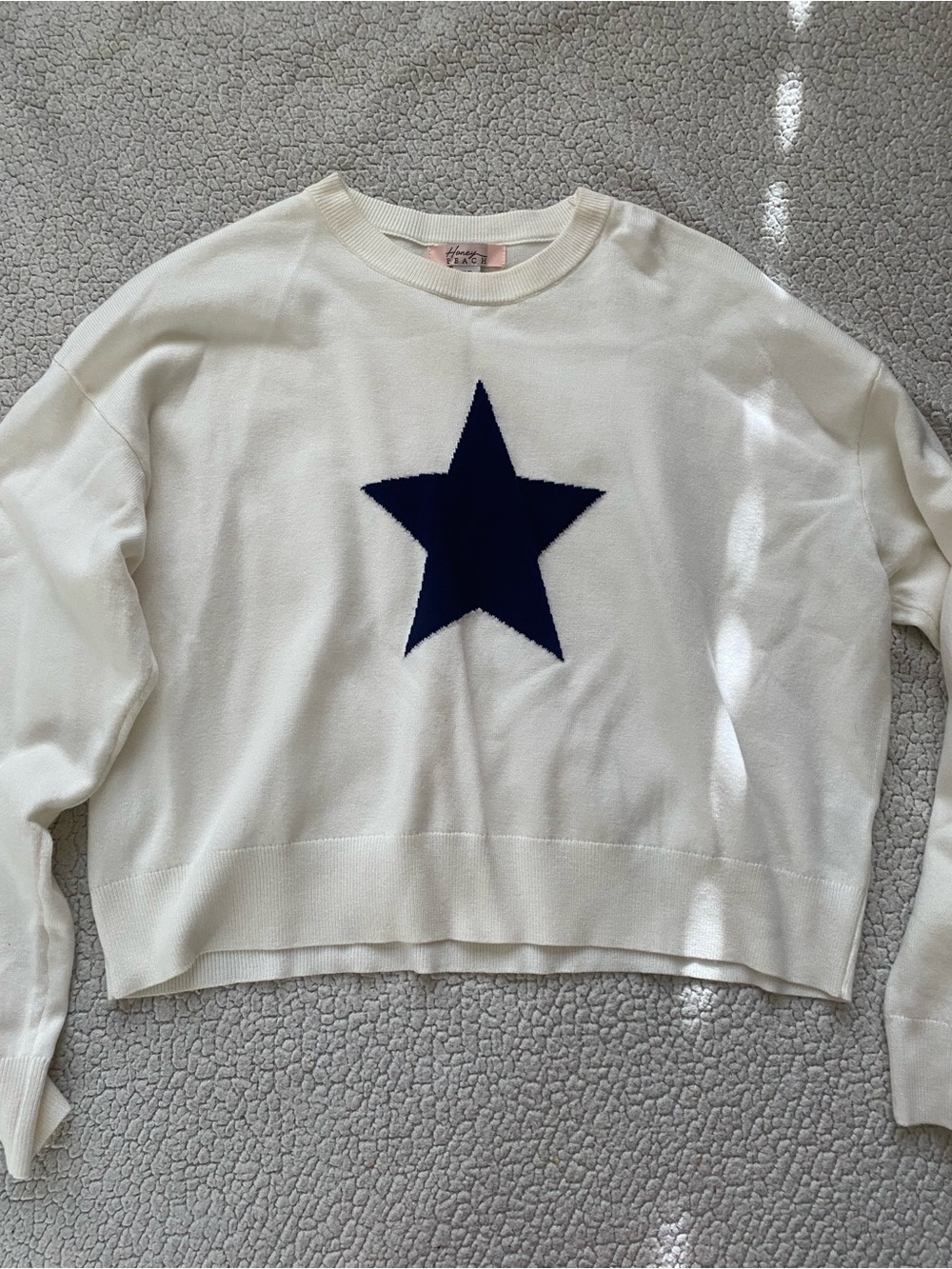 Honey Peach White Sweater with Navy Blue Star